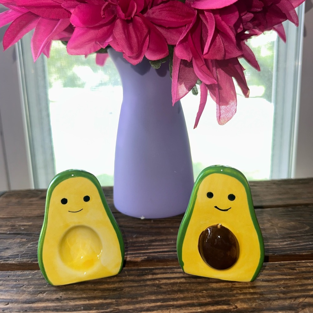 Smiling Avocado Ceramic Salt and Pepper Shakers - Yellow Green